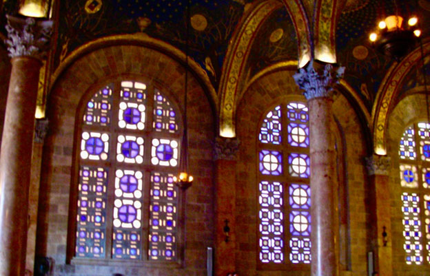 Stained glass windows inside a church